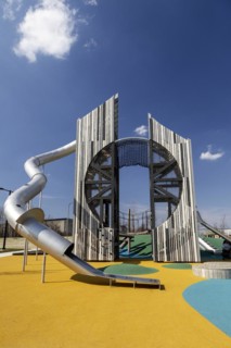 Detroit, Michigan, A playground on the Joe Louis Greenway. When complete, the Greenway will be a 27