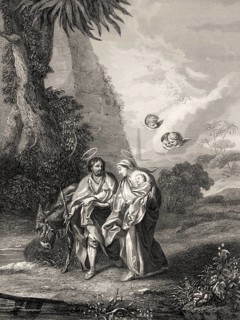 The flight to egypt, steel engraving, 1853, digitally restored