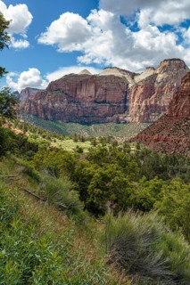 Streaked Wall formation and other rugged mountains with various geology in Zion National Park, Utah
