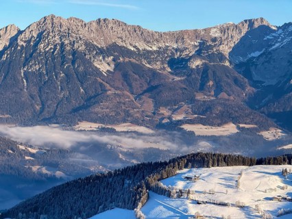 Mountain landscape in winter, rocky mountains of the Wilder Kaiser, Hochsöll, Kitzbühel Alps,