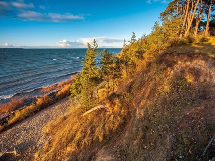 View from the cliffs of the stormy Baltic Sea, Hohen Wieschendorf Huk, near Wismar,