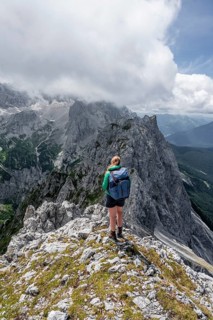 Mountaineer climbing the Waxenstein, Wetterstein Mountains, Garmisch-Patenkirchen, Bavaria, Germany
