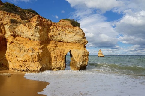 Rocky coast and beach, Praia do Camilo, Lagos, Algarve, Portugal