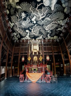 Interior view of Hodo Hall in Kennin-ji Buddhist Temple, Twin Dragon ceiling painting by artist