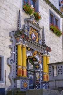 Detail of the portal at Münden Town Hall, Weser Renaissance, Hannoversch Münden, Hann. Münden,