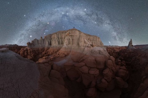 Captivating night sky full of stars, illuminating Goblin Valley State Park in Utah, highlighting