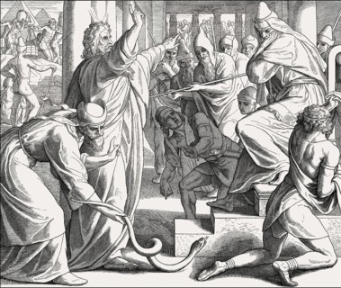 Moses and Aaron Appear before Pharaoh, Staffs to Snakes, Old Testament, by Julius Schnorr von