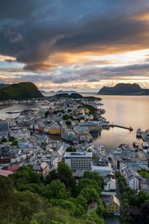View of Alesund, Old Town and Harbour, Art Nouveau, Ålesund, Møre og Romsdal, Norway