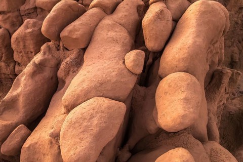 Close-up image depicting the intriguing and smooth sandstone formations at Goblin Valley State Park