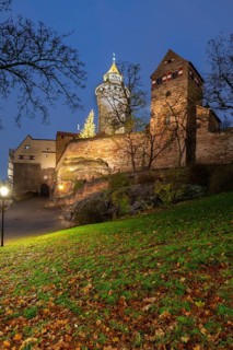 Imperial Castle, Blue Hour, Nuremberg, Middle Franconia, Franconia, Bavaria, Germany