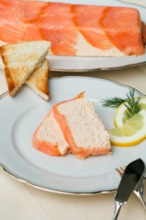Southern German cuisine, salmon trout terrine arranged on a plate, salmon terrine with trout