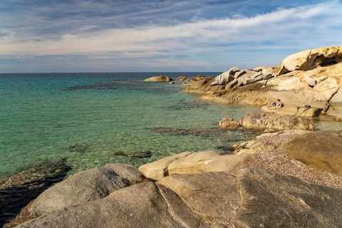 Rocks on La Roche de Kira beach in Aregno, Balagne, Corsica, France