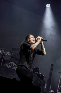 Marcus Bischoff, singer of Heaven Shall Burn, live on Heimat Over Europe Tour 2026 at Munich Zenith