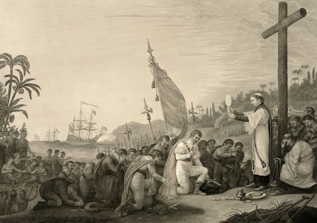 Christopher Columbus landing at San Salvador Island on 12 October 1492, later called Watling