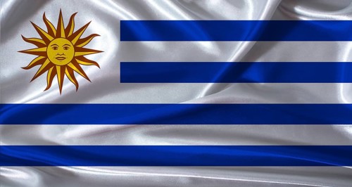 Uruguay flag with cloth textured background. National flag of Uruguay with realistic texture