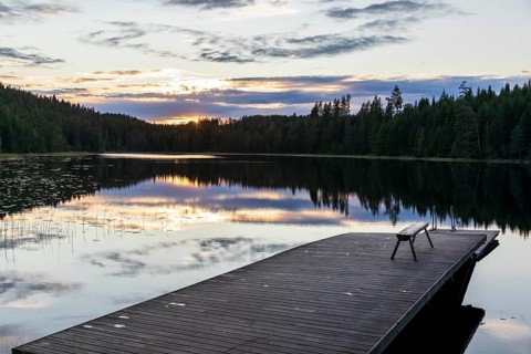 Evening at the jetty of Lake Rextjärnen near Bjursås, Dalarnas län, Sweden