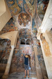 Church frescoes in the Byzantine ruined city of Mystras or Mistra on the Taygetos Mountains, UNESCO