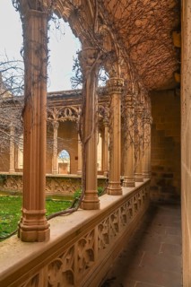 Vines intertwining with columns in the royal palace of olite, a medieval castle in navarre, spain,