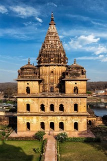India tourist landmark, royal cenotaphs of Orchha. Orchha, Madhya Pradesh, India