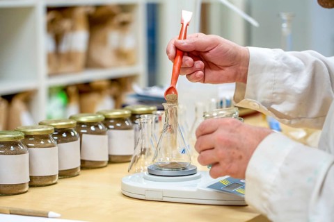 Detailed laboratory analysis assessing substrate quality using sand samples. Features tools and