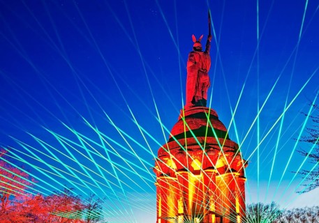 Illuminated Hermann monument with laser show, event Hermann lights up, artist Uwe Acker, Detmold,