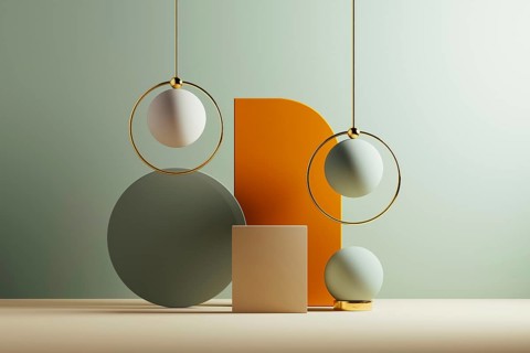 Bold shapes and soft colors create an engaging abstract background, balancing harmony and contrast