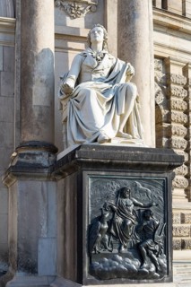 Figure by Friedrich Schiller at the entrance to the Semperoper, Dresden, Saxony, Germany