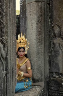 Young woman dressed as a temple dancer, Apsara, Bayon Temple, Angkor Wat, Angkor, UNESCO World