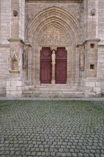 Portal with tympanum of the Gothic market church of St. Bonifacius, church door, Bad Langensalza,