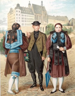 Traditional costumes in Germany around 1820, Altenburg, Three people in traditional costumes