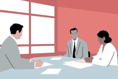 Three professionals engage in a strategic meeting at a sleek office, outlining future projects on
