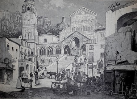 The Cathedral Square in Amalfi, around 1895, Italy, illustration, reproduction from a 19th century