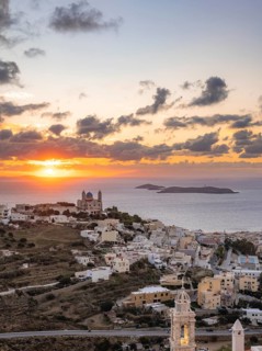 View from Ano Syros to the houses of Ermoupoli with the Anastasi Church or Church of the