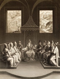 The Pharisees plan to kill Jesus Christ, New Testament, steel engraving 1853, digitally restored