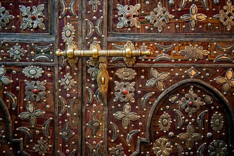 Artfully decorated door with silver and semiprecious stones, Ouarzazate, Drâa-Tafilalet, Atlas
