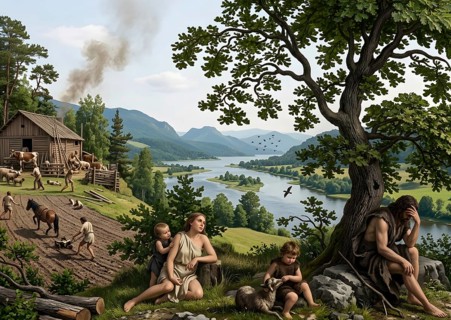 After the fall of sin, religion, Bible, historical illustration, digitally edited