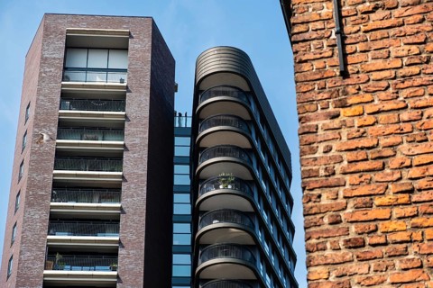 Modern and old architecture in the Maas harbour in Venlo, Netherlands