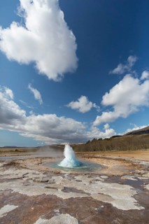 Strokkur is a fountain geyser located in a geothermal area in the southwest part of Iceland. It is