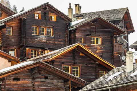 Old Farmhouses, Historic Town Center, Grimentz, Val d'Anniviers, Valais Alps, Canton of Valais,