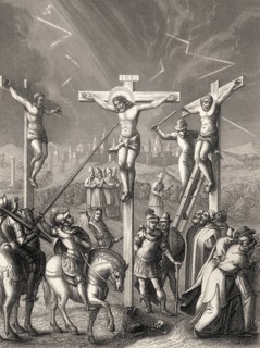 Crucifixion of Jesus, Mount Calvary, Jerusalem, New Testament, steel engraving 1853, digitally