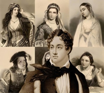 Portrait of George Gordon Noel Byron with his beauty female figures, digital edited