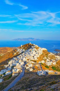 View of Chora village and Sifnos island in the distance, Chora, Serifos Island, Cyclades Islands,