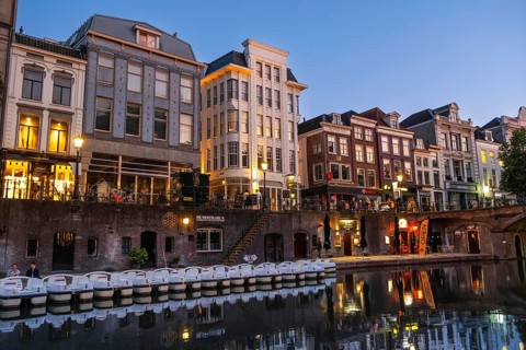 Gastronomy on the Oude Gracht in the city centre of Utrecht, Netherlands