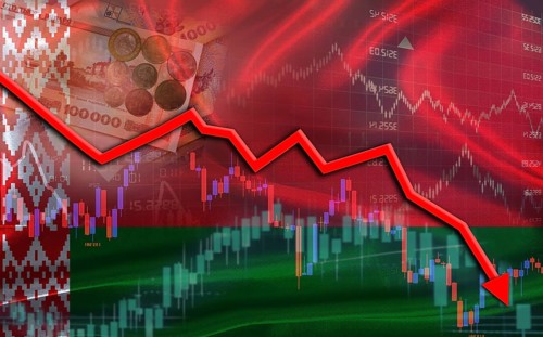 Belarus financial fall on economy market. Belarusian financial crisis on economic graph