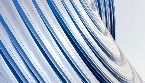 This image features a 3D-rendered illustration of a flowing attractor design with smooth curves in