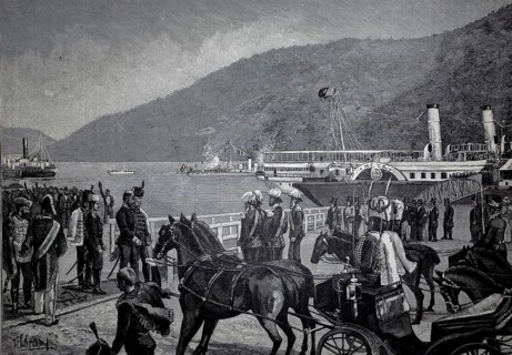 The ceremony for the opening of the Iron Gate, the monarchs on the pier in Orsova, Danube