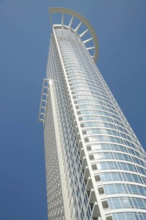 White Westend Tower 208m, skyscraper, looking up, modern building, modernism, looking up Frankfurt