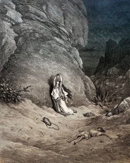 Hagar and Ishmael in the Wilderness, Old Testament, woodcut by Gustave Doré