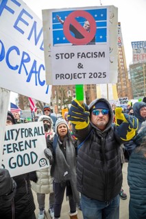Lansing, Michigan USA - 5 February 2025 - People rally at the Michigan state capitol to oppose