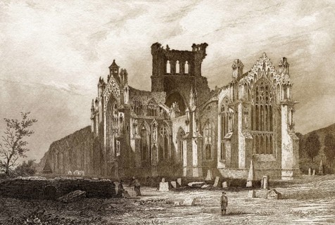 St Mary's Abbey, Melrose, ein teilweise ruiniertes Kloster des Zisterzienserordens in Melrose,